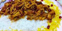 طرز تهیه زرشک پلو با مرغ ریش ریش زعفرانی خوشمزه و ساده