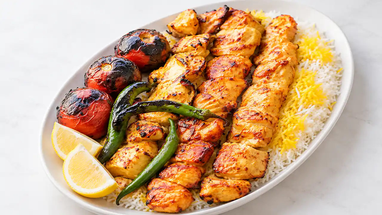 طرز تهیه جوجه کباب زعفرانی روی زغال