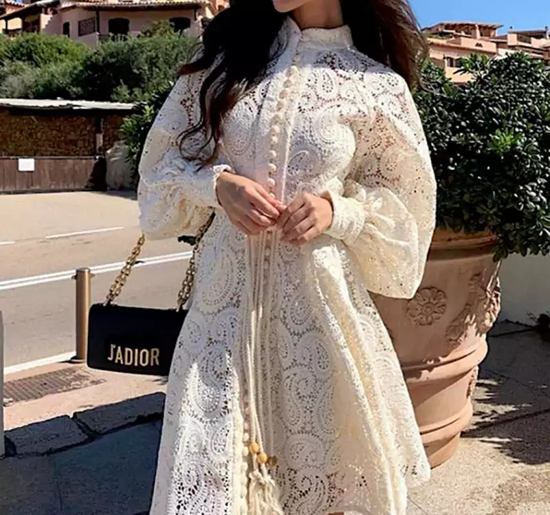 پیراهن گیپور کوتاه سفید زنانه