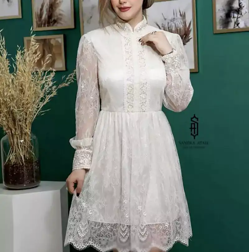 پیراهن گیپور کوتاه سفید زنانه