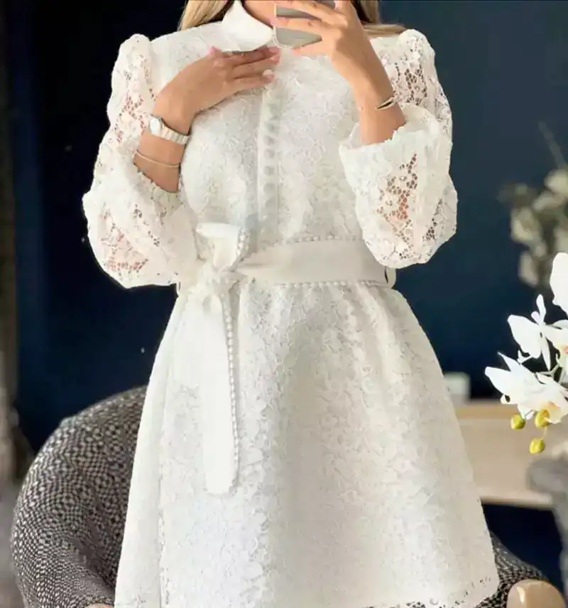 پیراهن گیپور کوتاه سفید زنانه