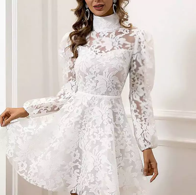 پیراهن گیپور کوتاه سفید زنانه
