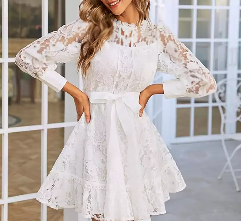 پیراهن گیپور کوتاه سفید زنانه