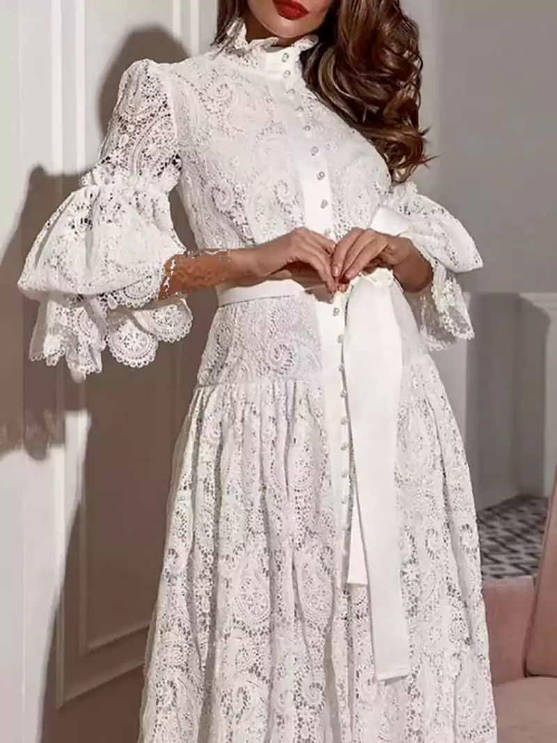 پیراهن گیپور کوتاه سفید زنانه