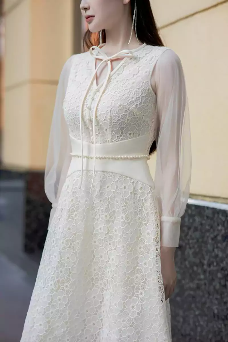 پیراهن گیپور کوتاه سفید زنانه