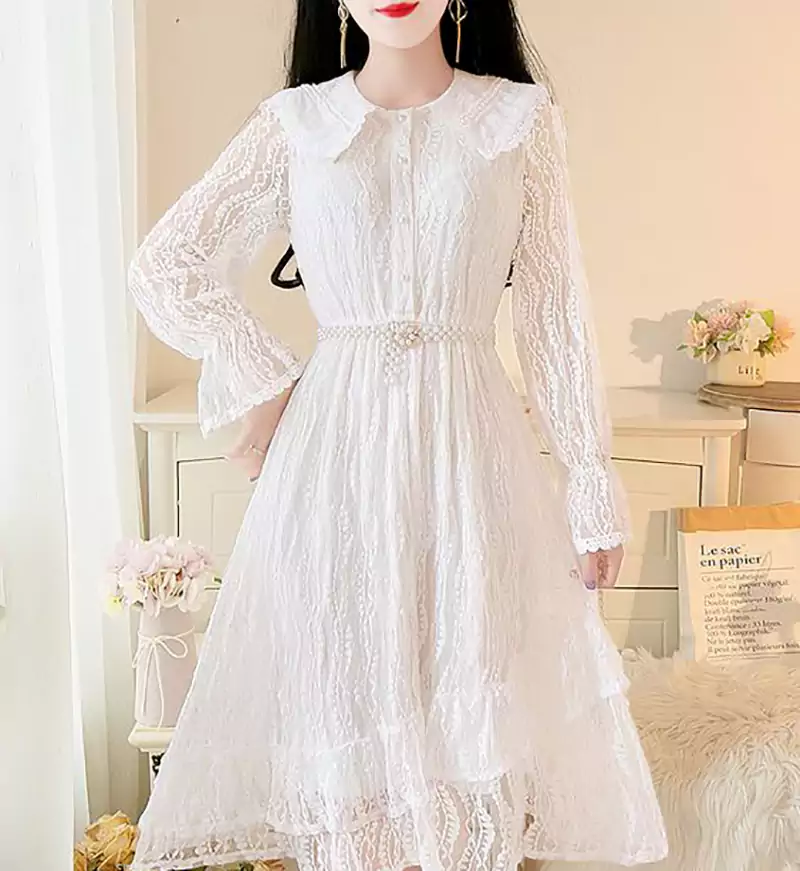 پیراهن گیپور کوتاه سفید زنانه