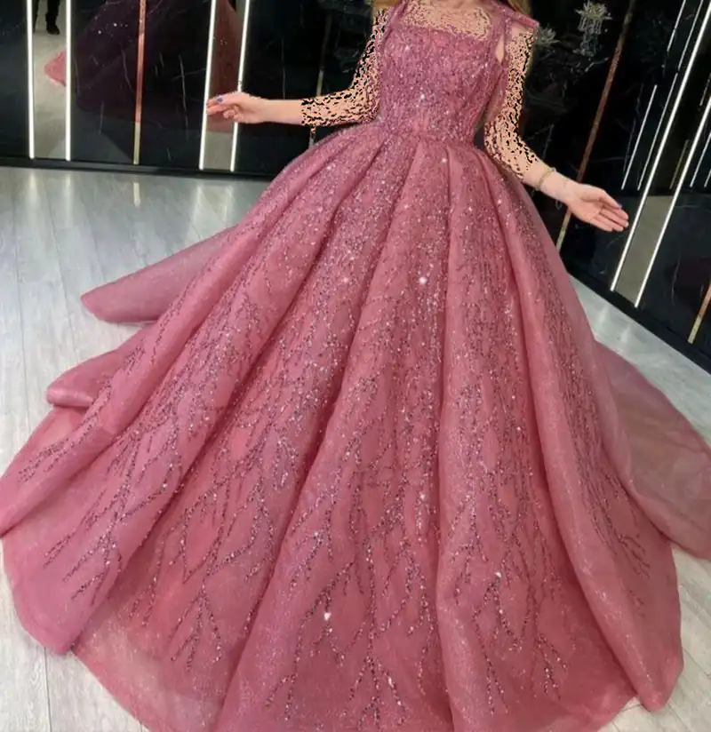 پیراهن پرنسسی صورتی مجلسی