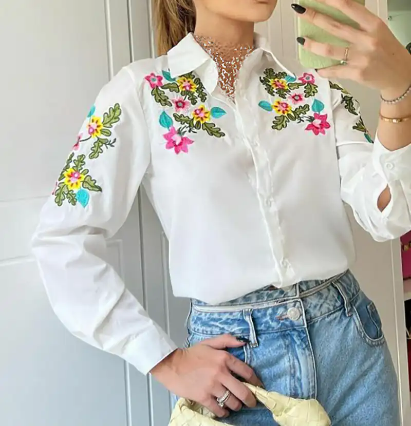 شومیز سفید ترک گلدوزی شده