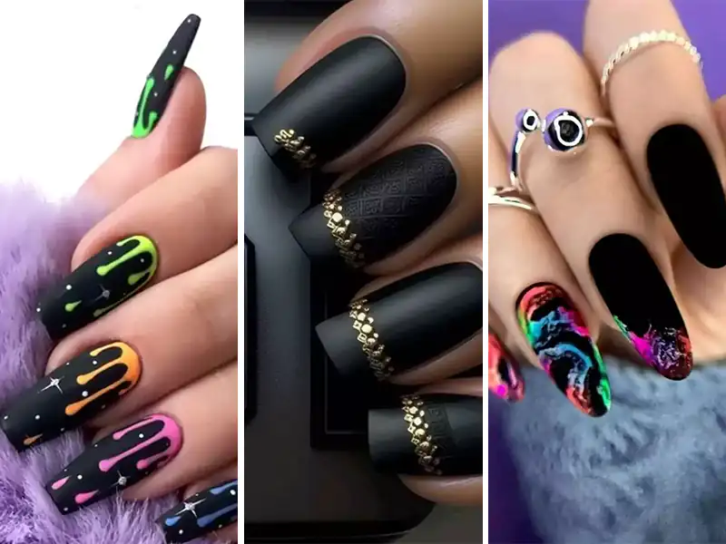 ایده طراحی ناخن رنگ مشکی