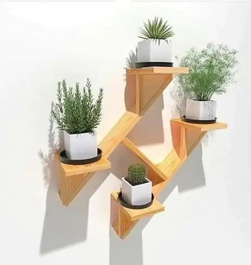 مدل شلف چوبی برای گلدان