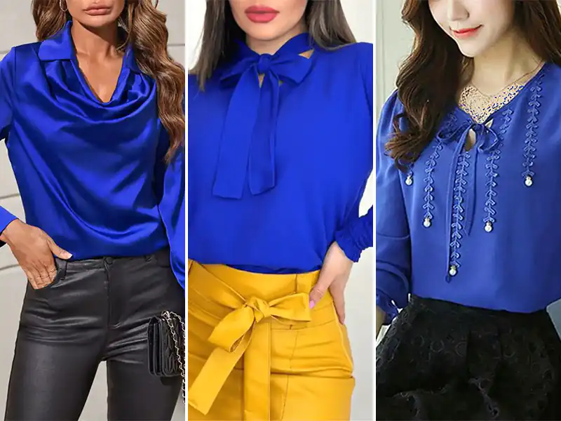 شومیز با رنگ آبی کاربنی