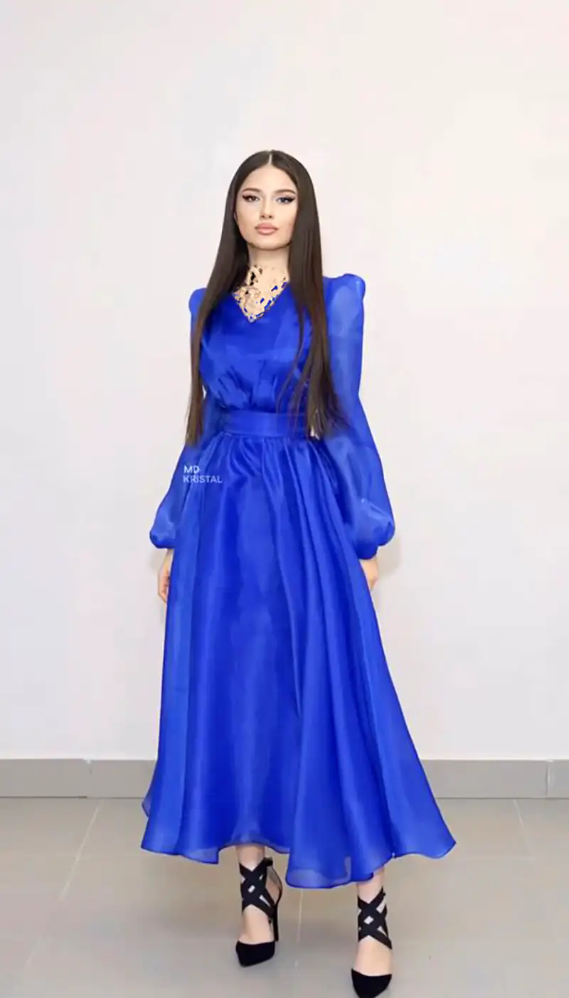 مدل لباس مجلسی آبی کاربنی