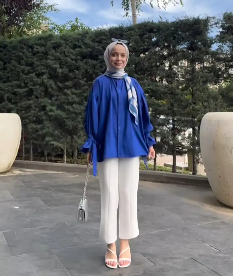 مدل مانتو تابستانی آبی کاربنی