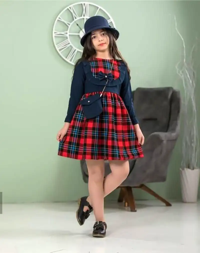 پیراهن چهارخونه چین چینی دخترانه