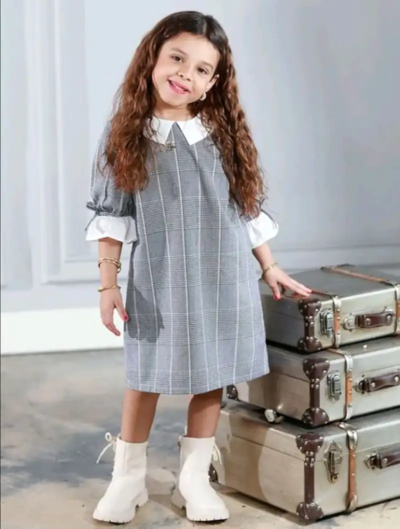 پیراهن چهارخونه چین چینی دخترانه