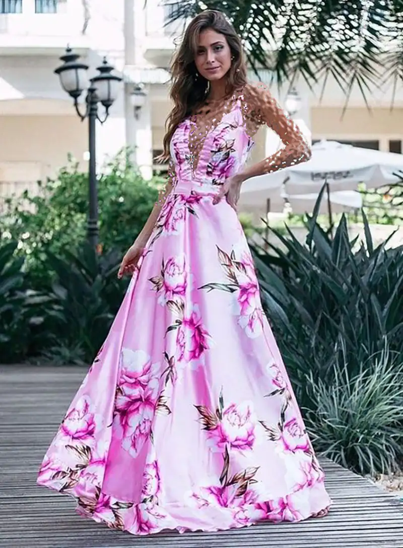 پیراهن ساتن طرحدار گل گلی