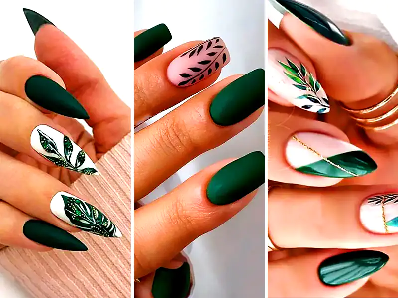 ایده طراحی ناخن سبز زمردی