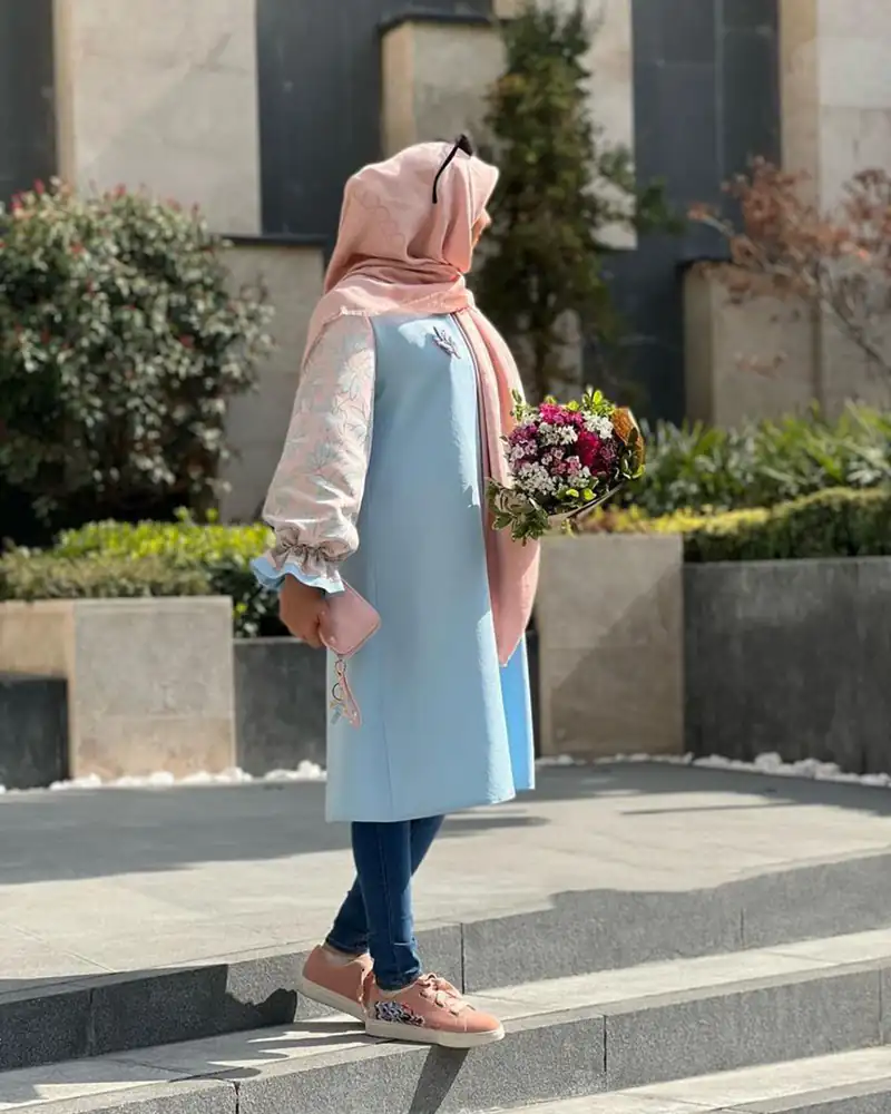 مدل مانتو رنگ آبی روشن