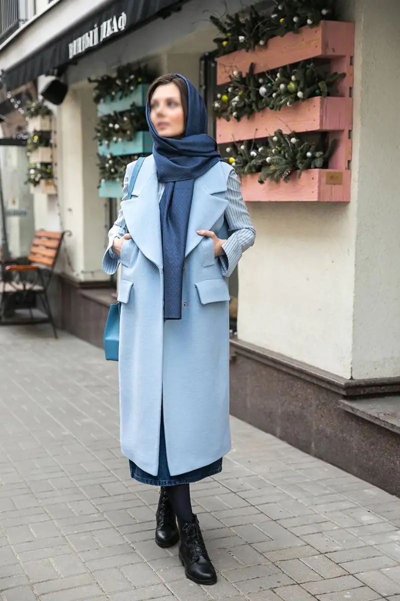 مدل مانتو رنگ آبی روشن