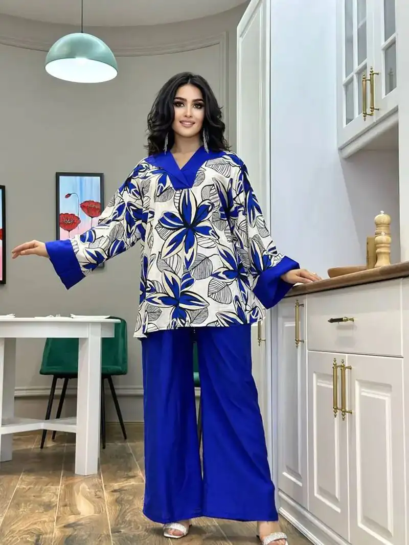 ست بلوز شلوار نخی شیک خانگی زنانه