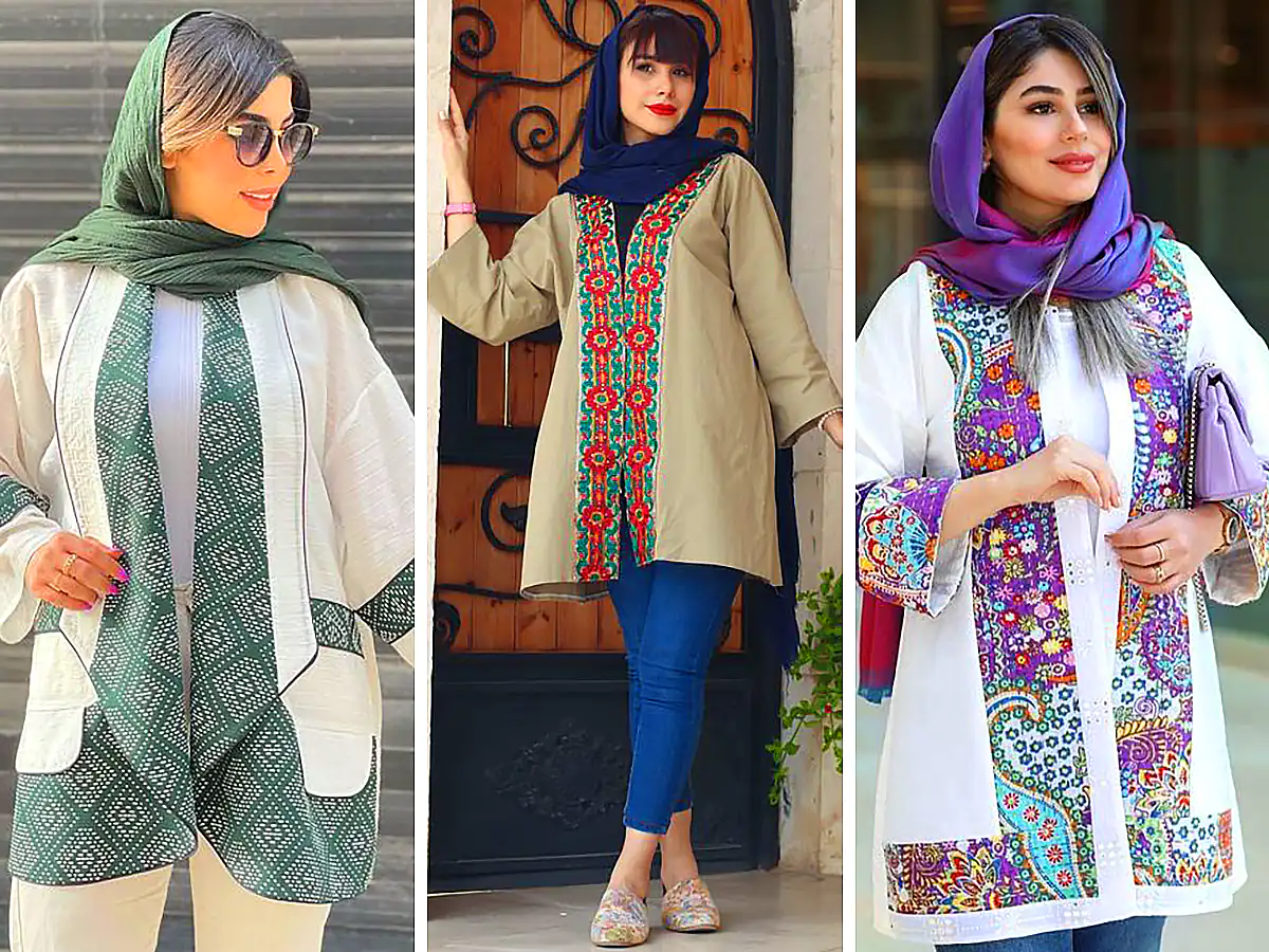 مانتو کلاسیک مزونی با طرح کاشی
