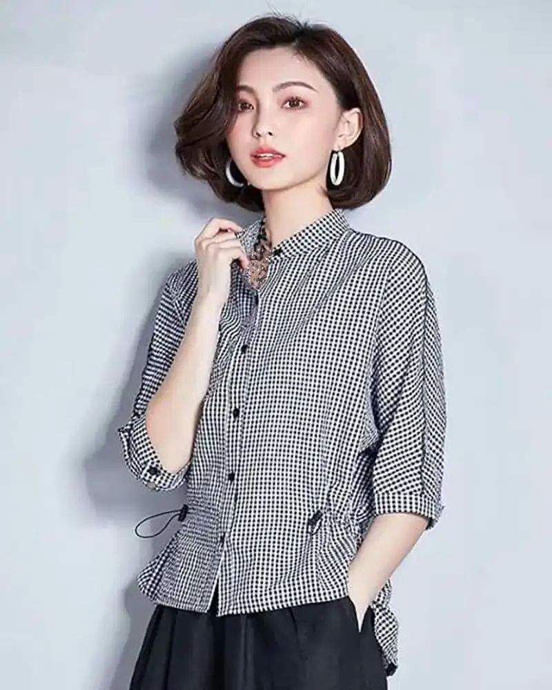 شومیز چهارخونه ریز کژوال