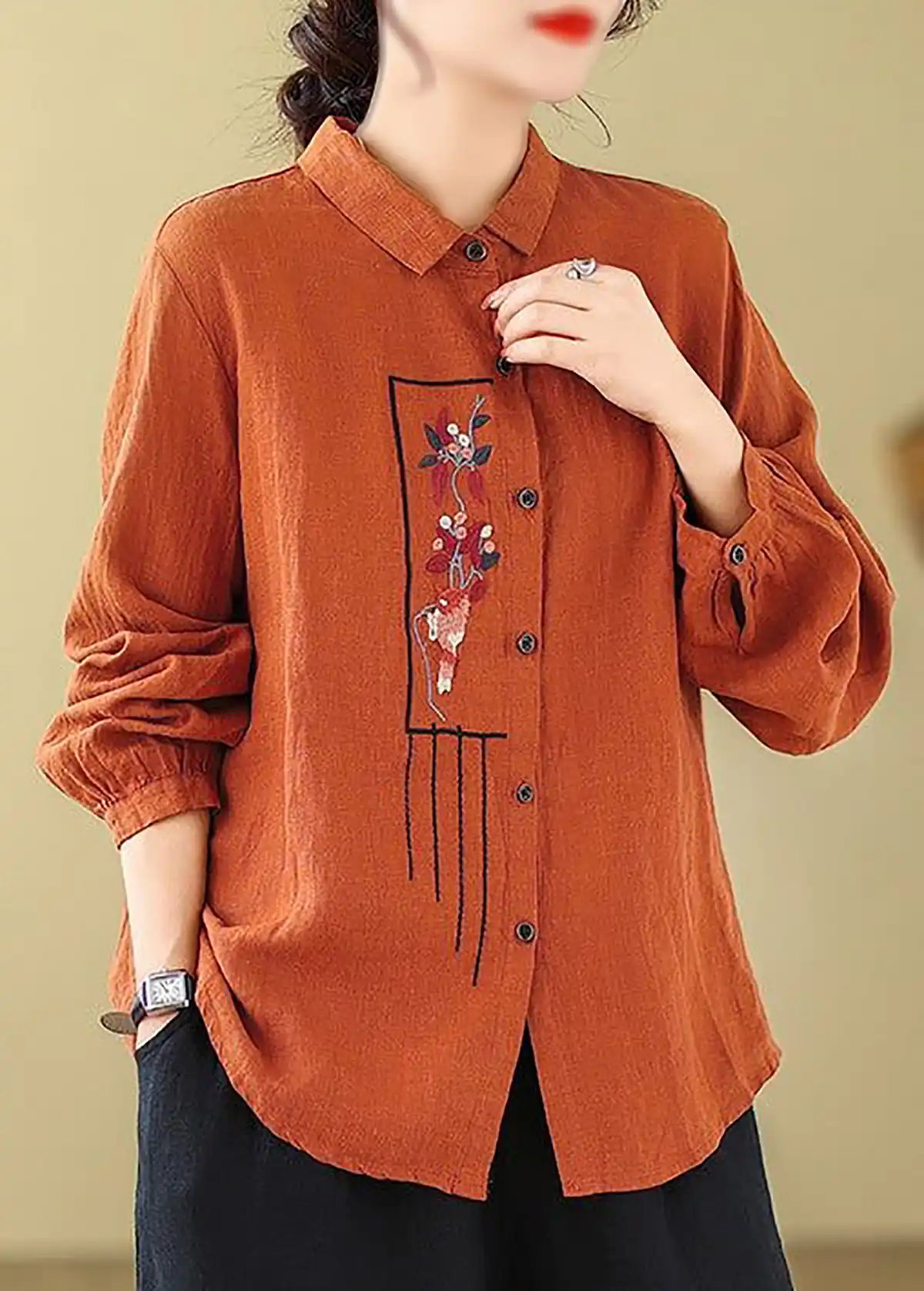 بلوز نخی ترک ساده گلدوزی