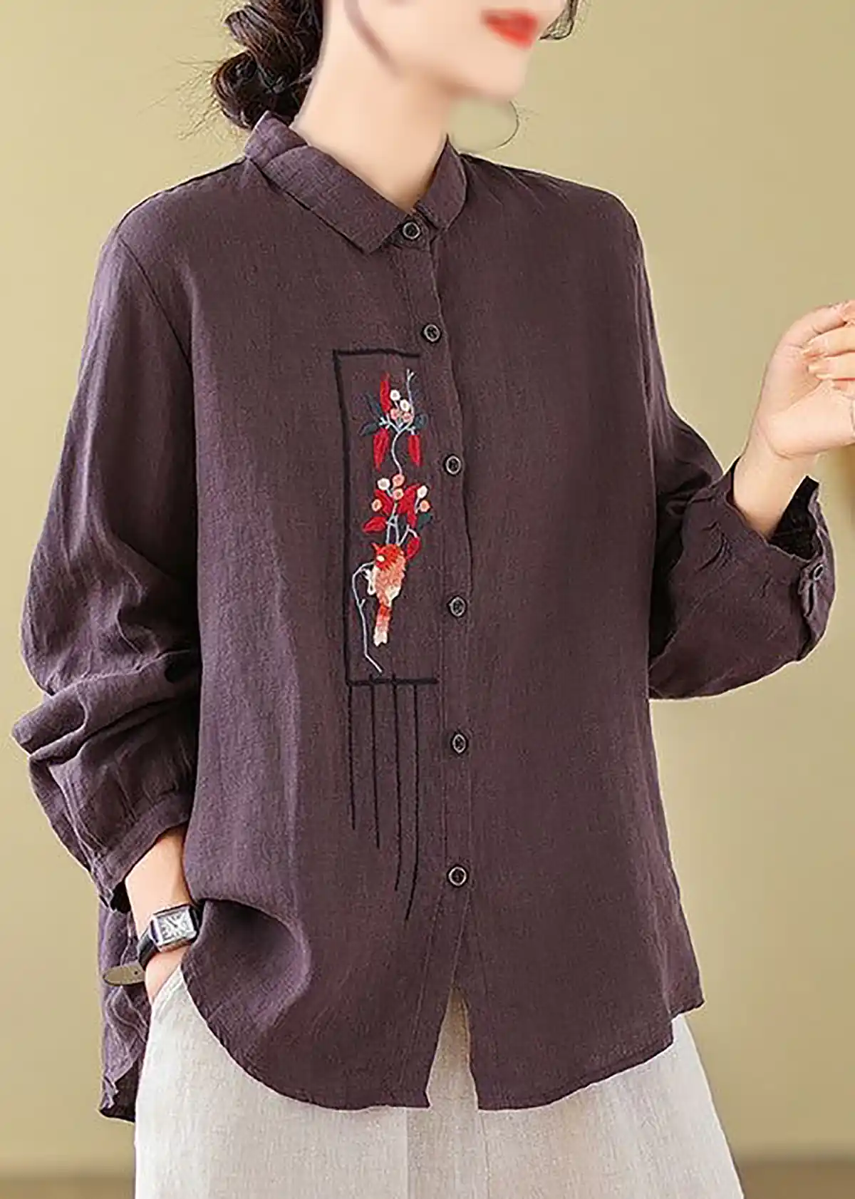 بلوز نخی ترک ساده گلدوزی