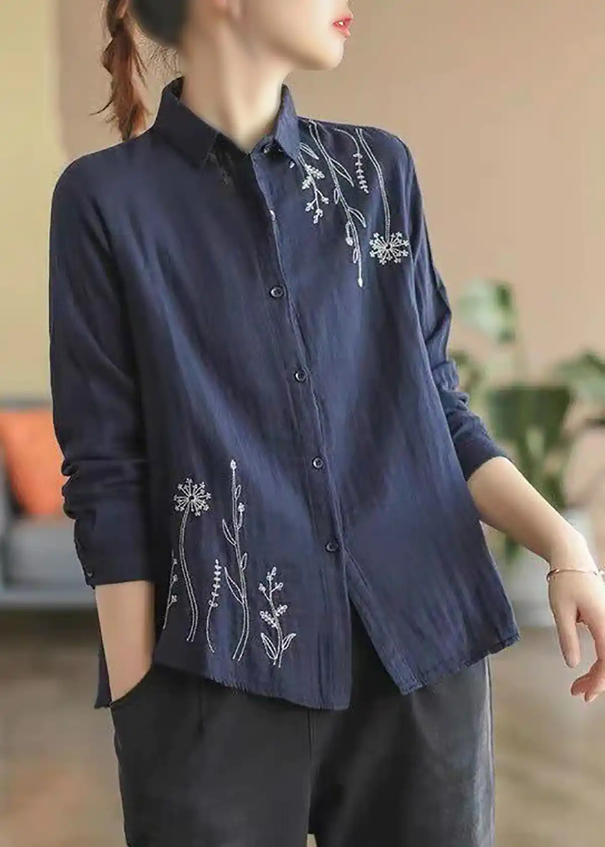 بلوز نخی ترک ساده گلدوزی