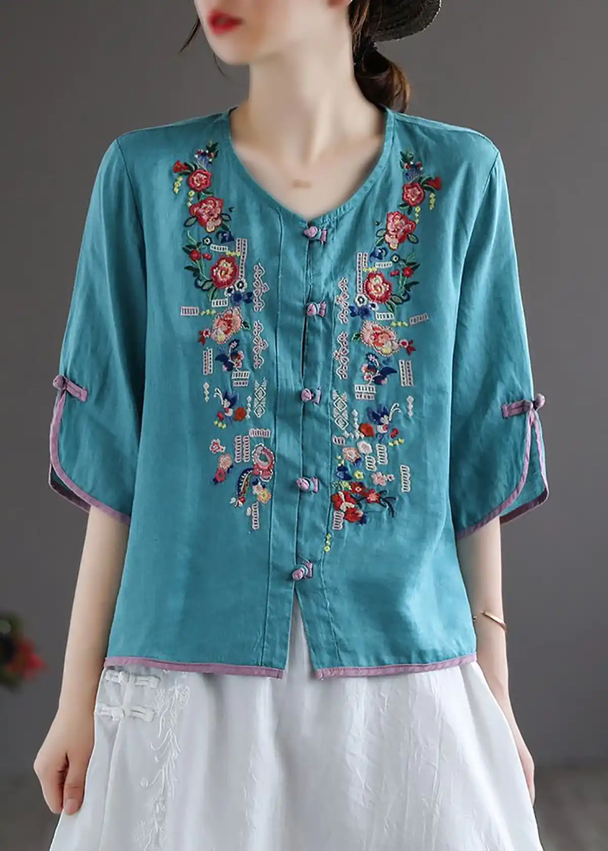 بلوز نخی ترک ساده گلدوزی