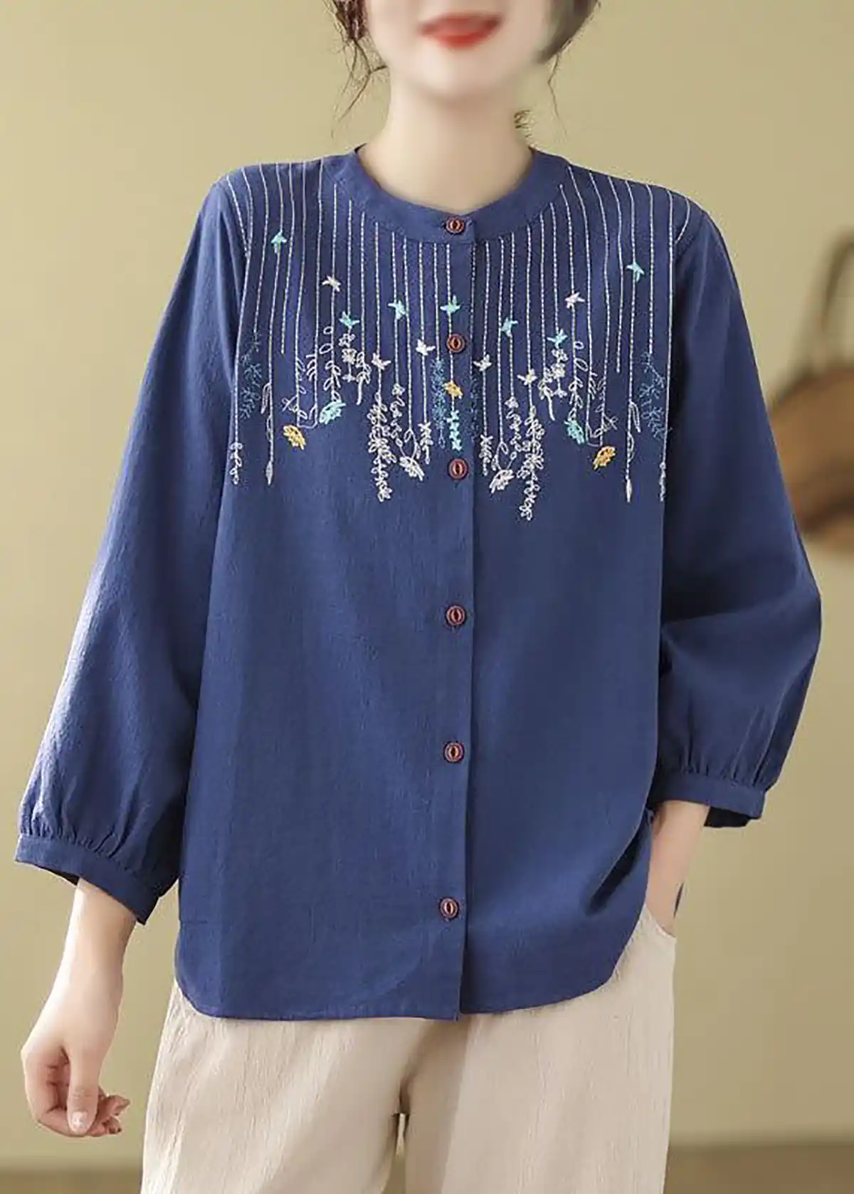 بلوز نخی ترک ساده گلدوزی