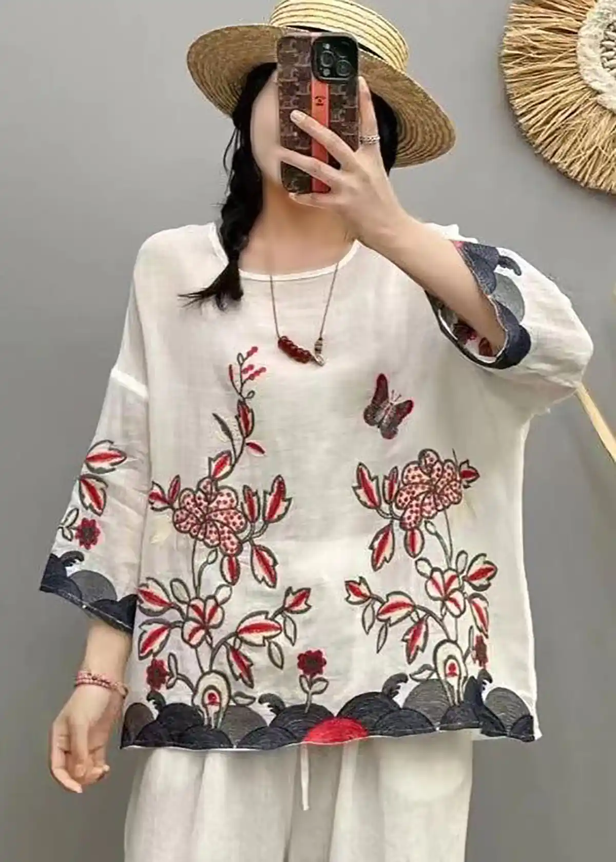 بلوز نخی ترک ساده گلدوزی