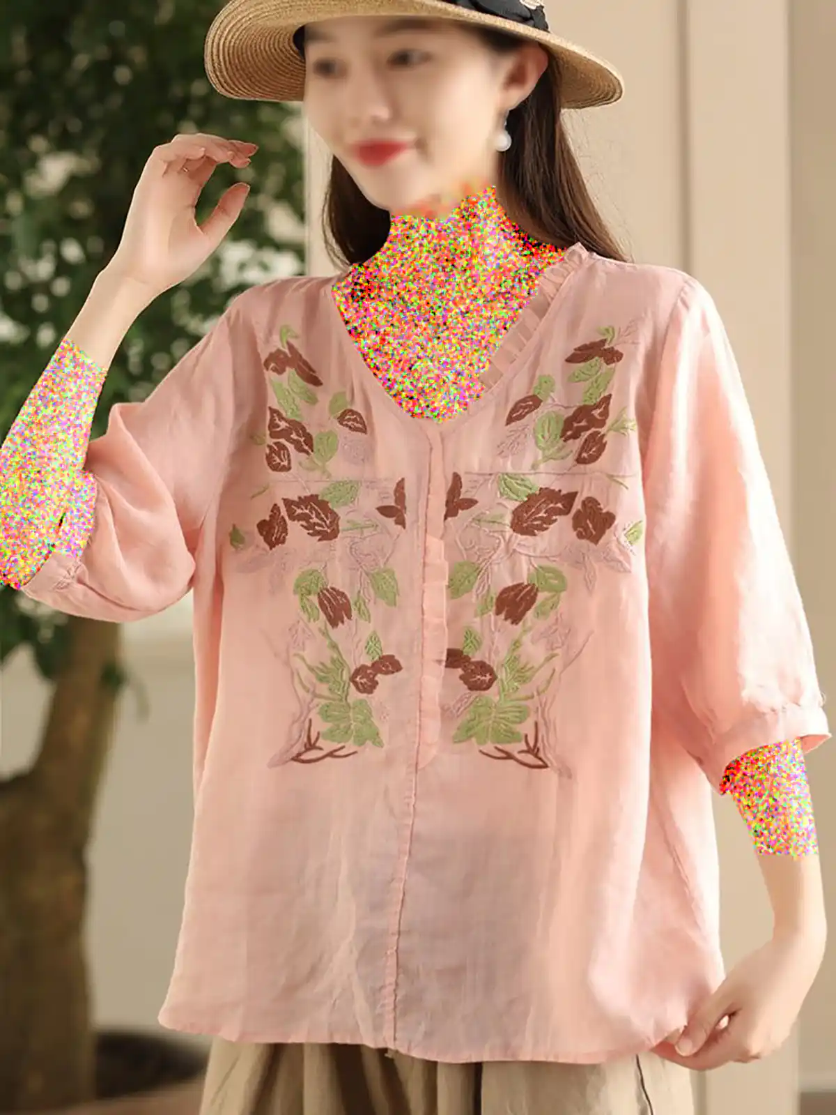 بلوز نخی ترک ساده گلدوزی