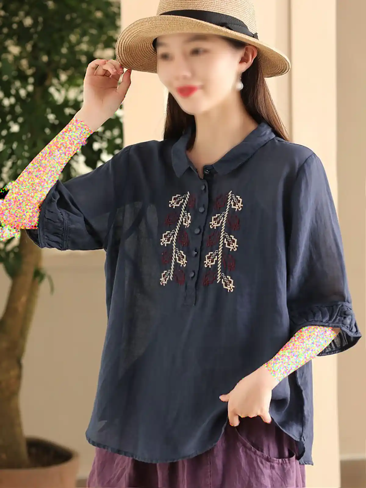 بلوز نخی ترک ساده گلدوزی