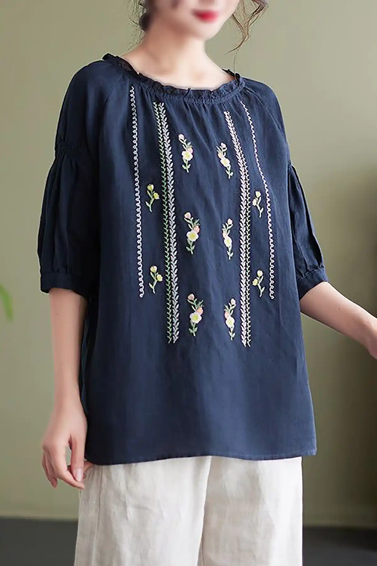 بلوز نخی ترک ساده گلدوزی