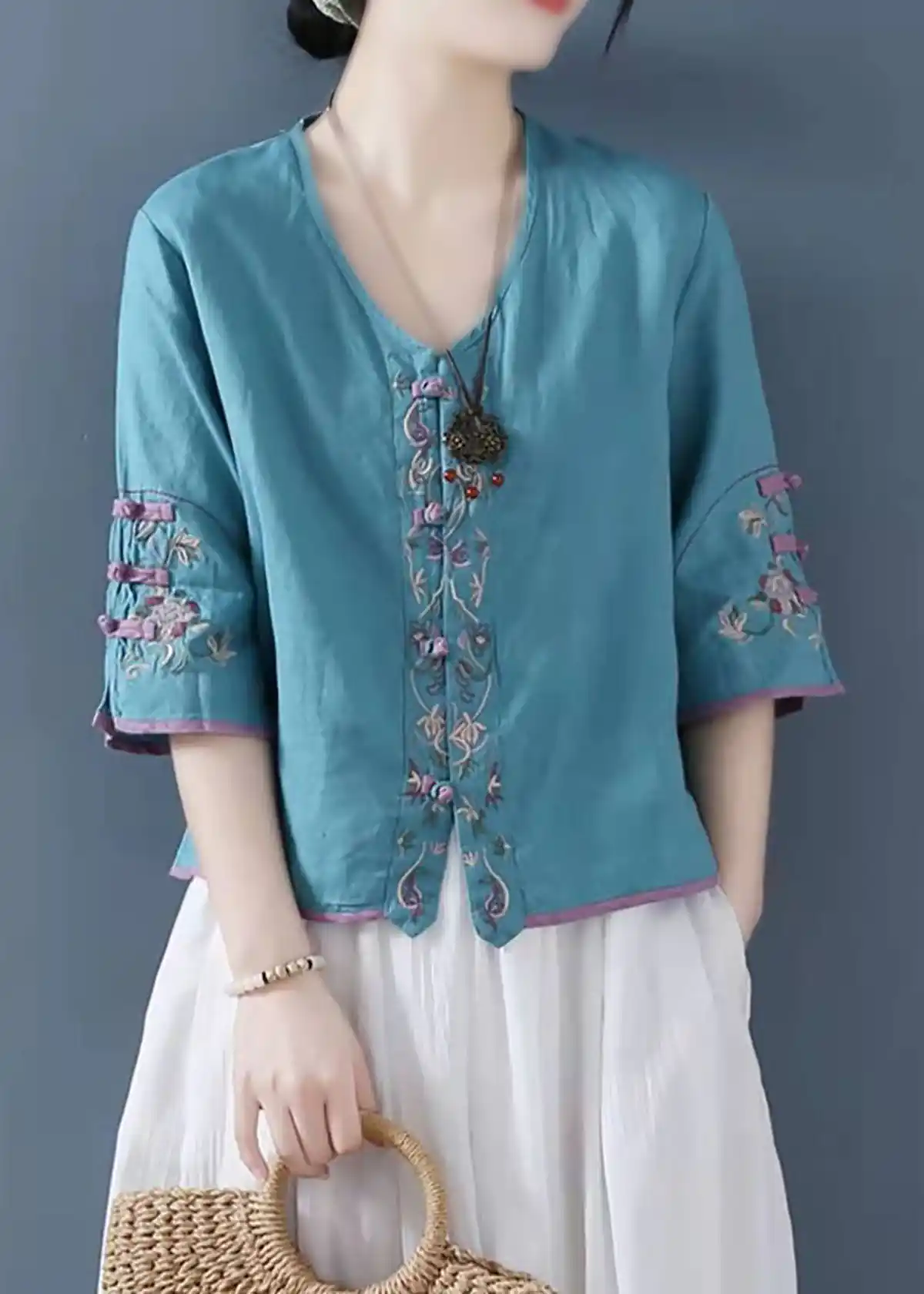 بلوز نخی ترک ساده گلدوزی