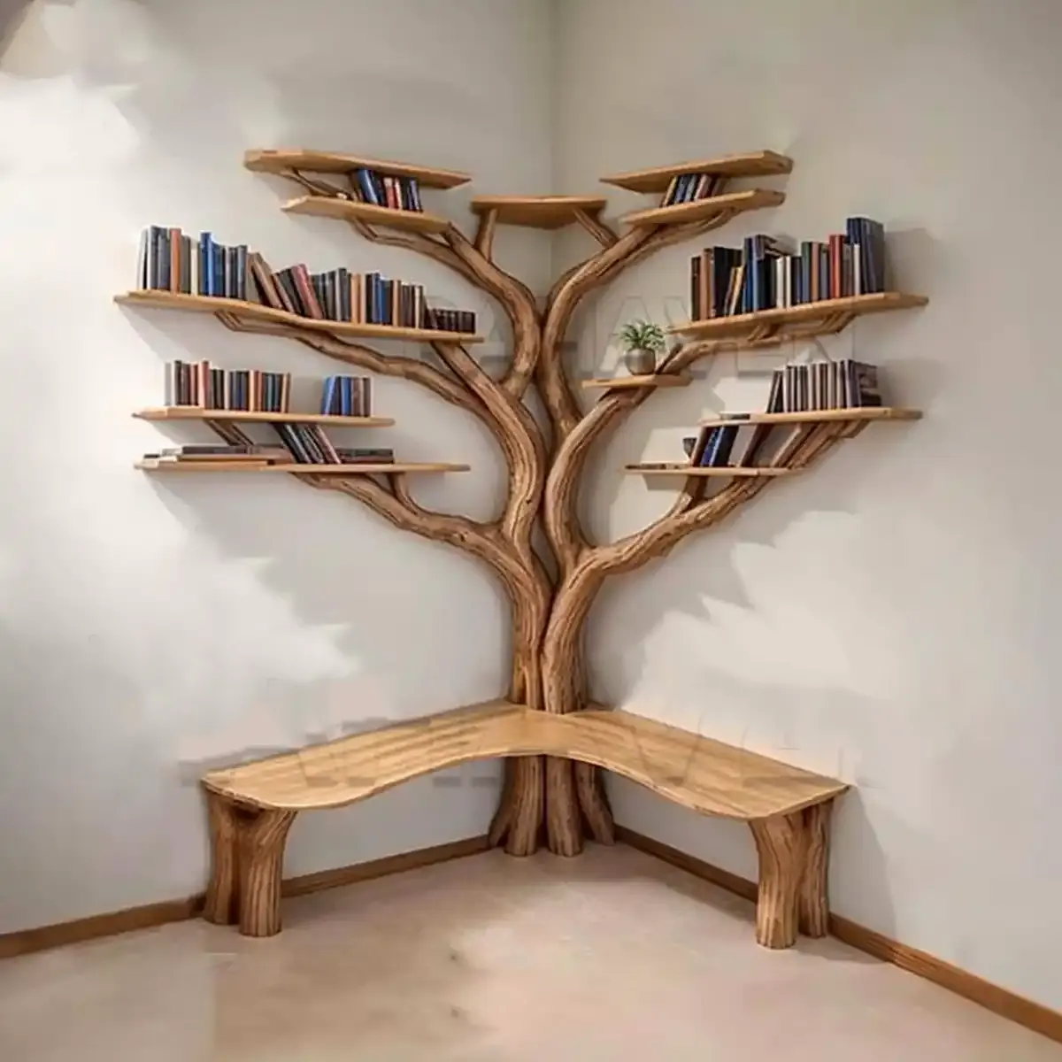 قفسه کتاب چوبی درختی