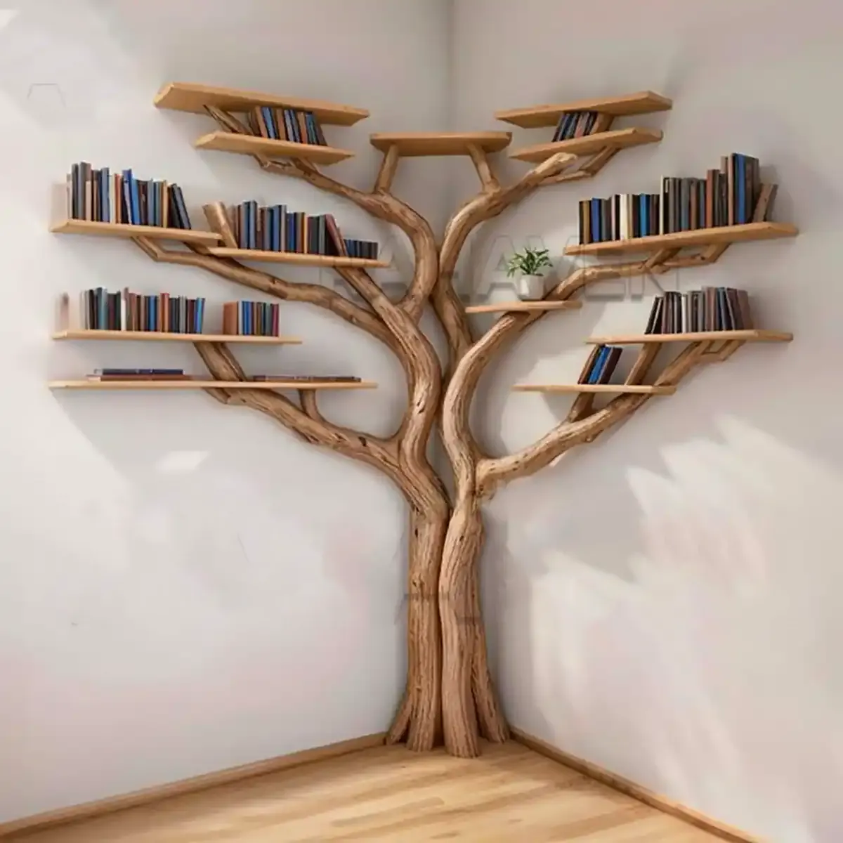 قفسه کتاب چوبی درختی