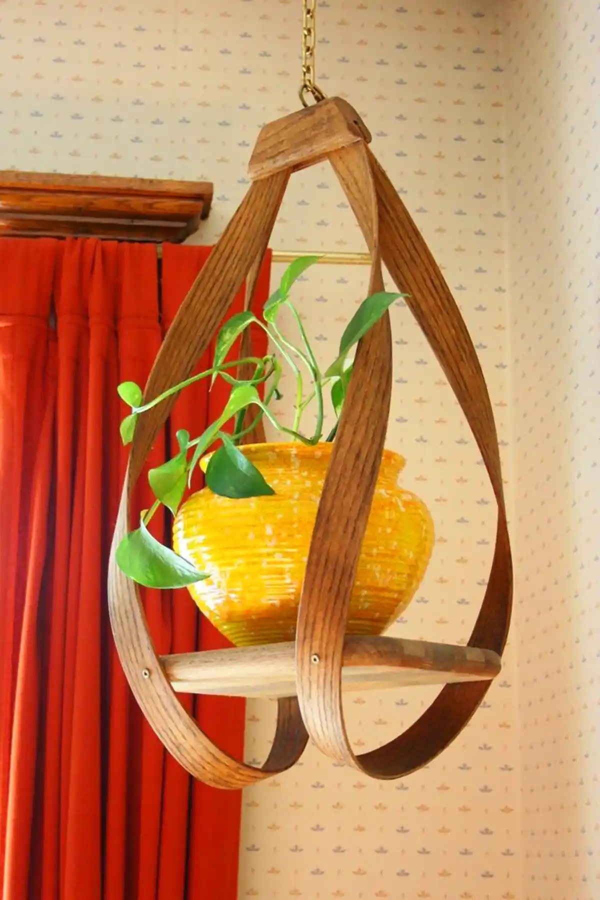 گلدان چوبی آویز حصیری
