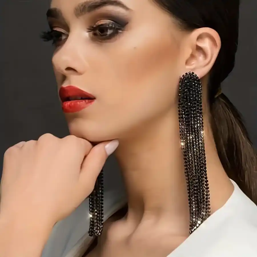 گوشواره آویز شالی مشکی