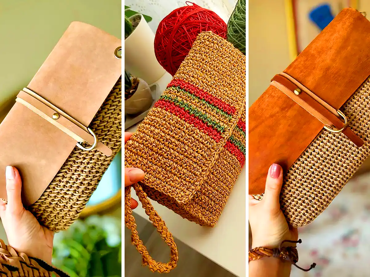 کیف قلاب بافی قهوه ای