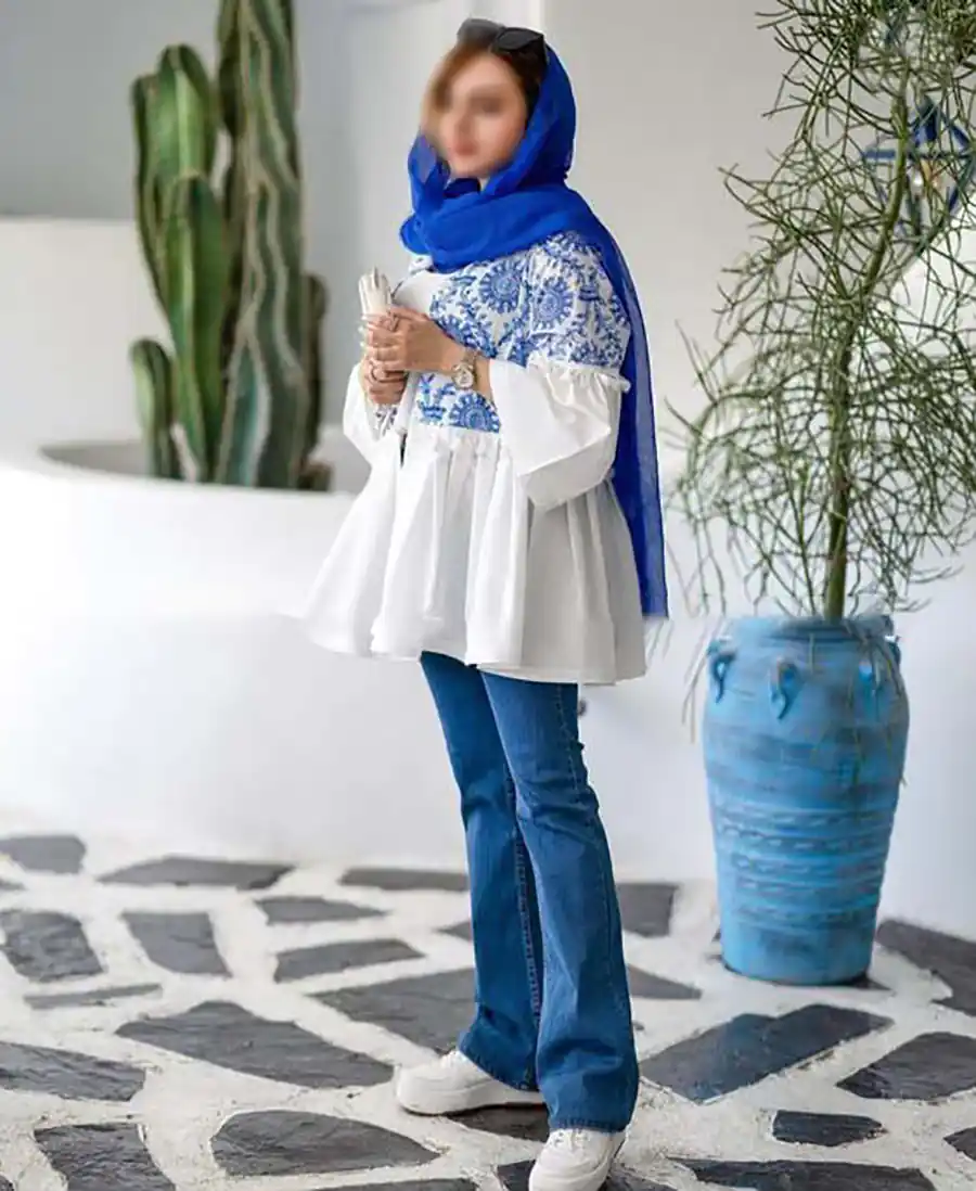 مانتو لینن نچرال گلدوزی