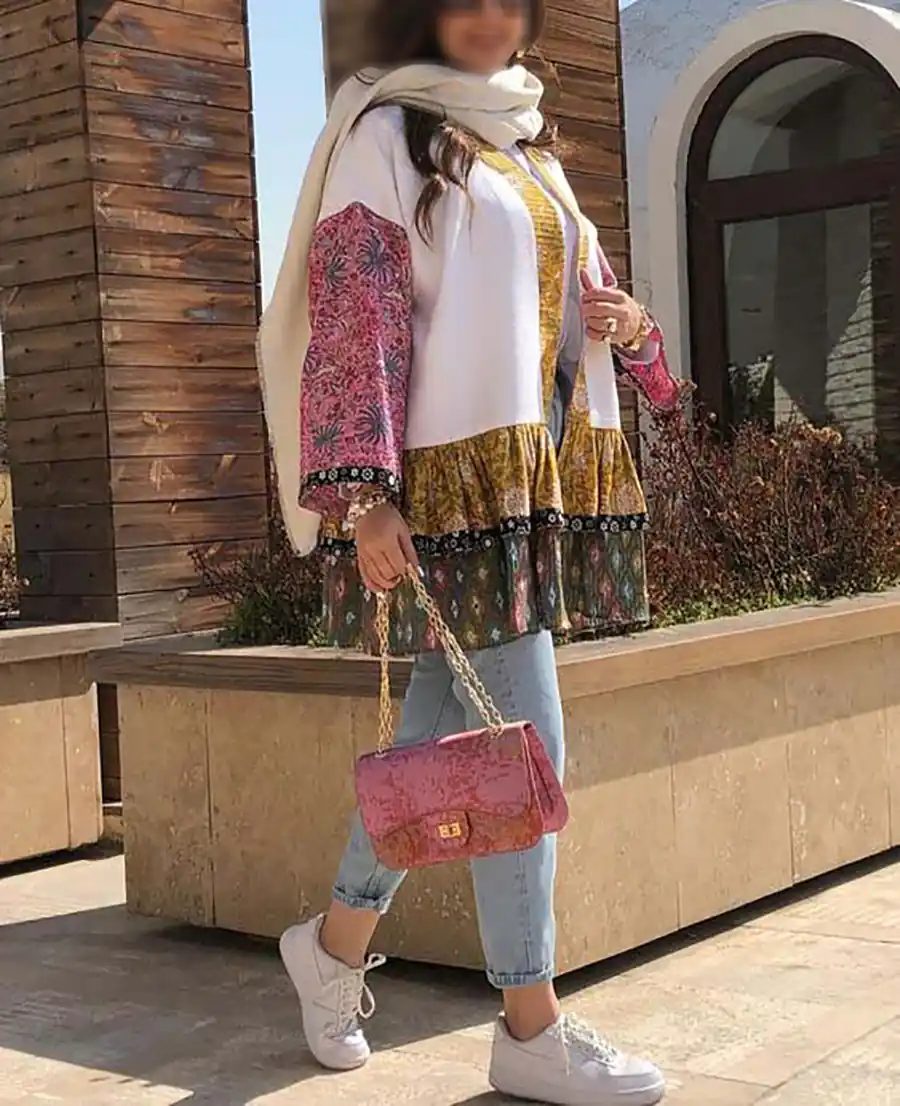 مانتو لینن نچرال گلدوزی