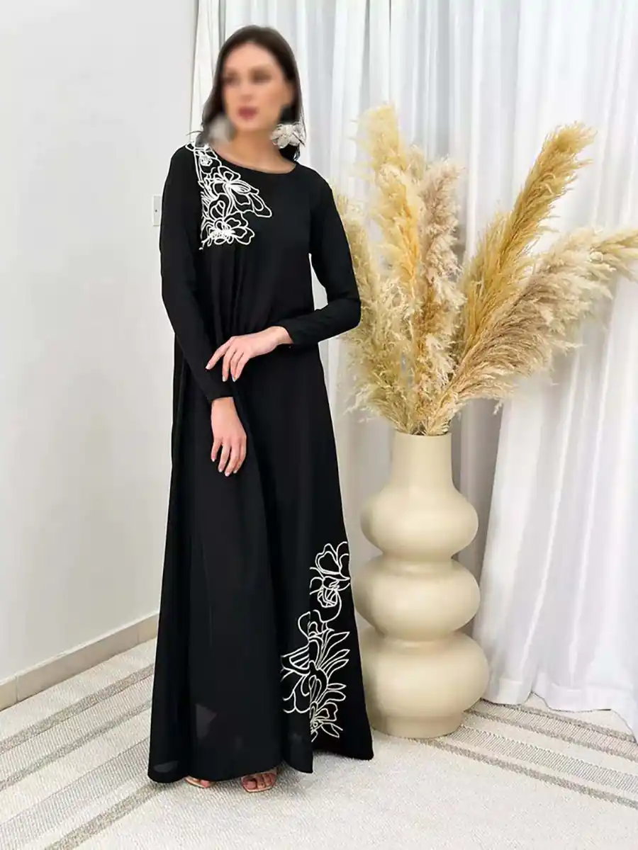 پیراهن گل دوزی ریون مشکی