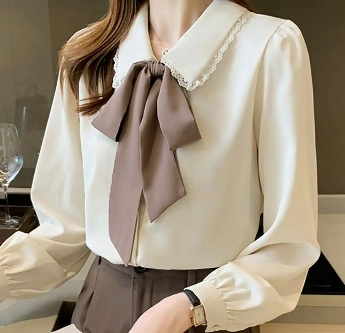 شومیز جلوبسته راحت کرمی
