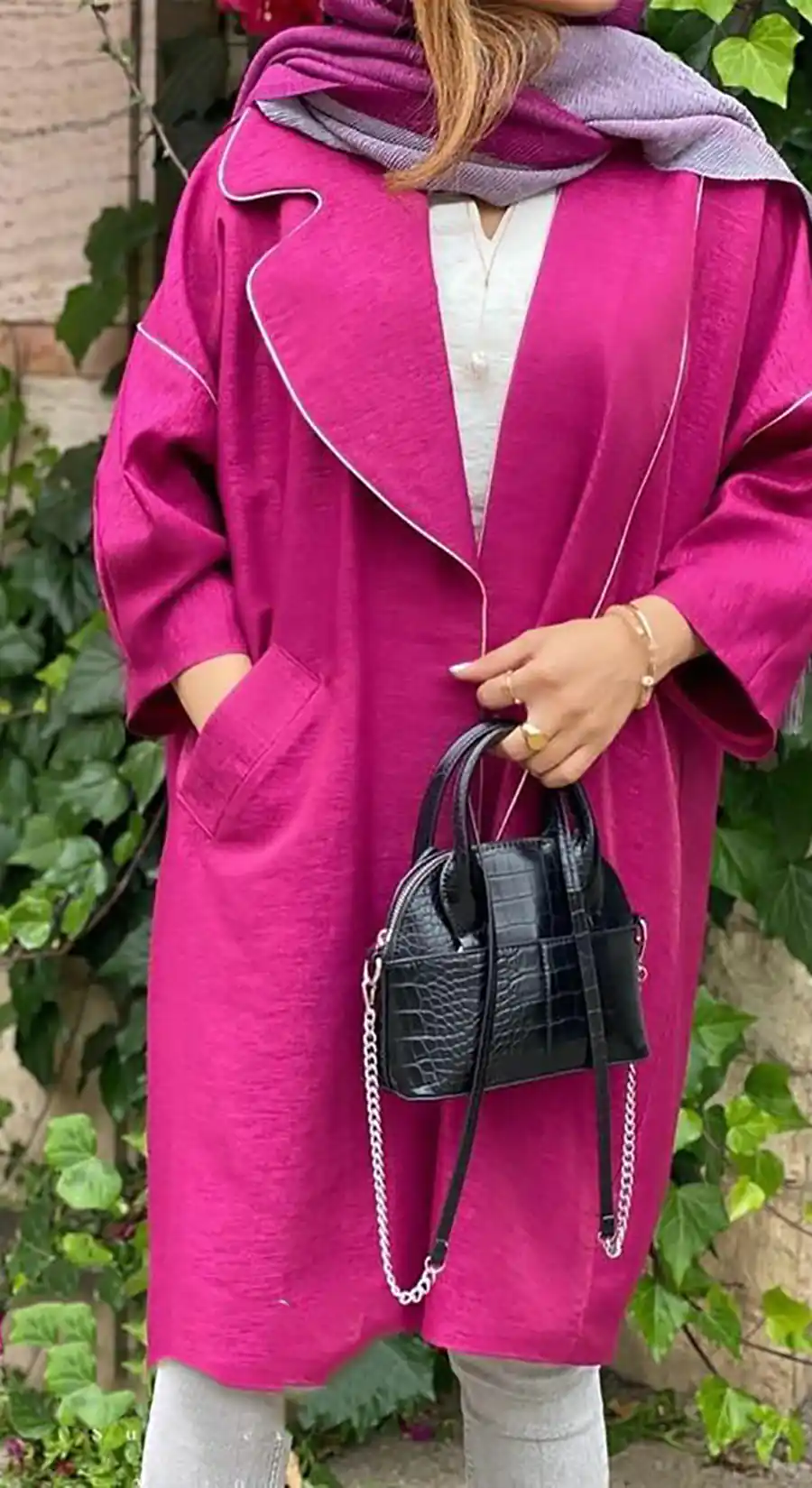 استایل با کت سرخابی زنانه