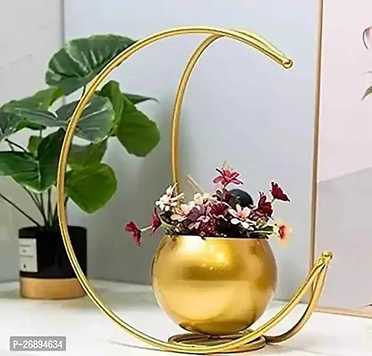 گلدان پایه فلزی طلایی مدرن