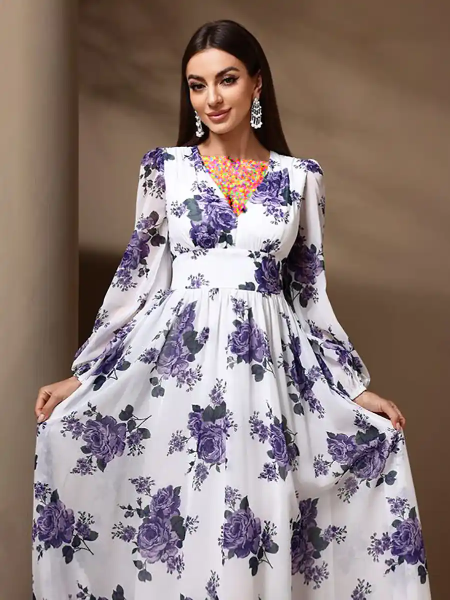 پیراهن بلند حریر گلدار