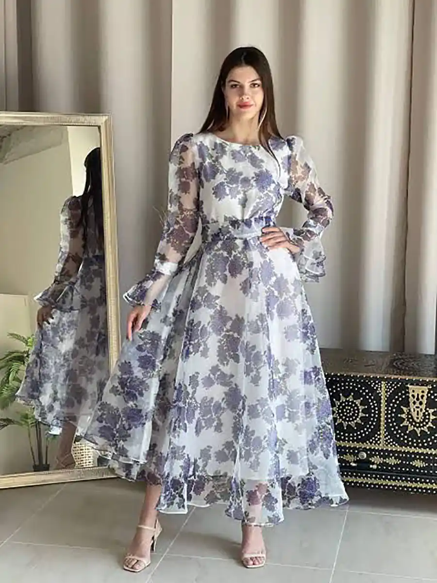 پیراهن بلند حریر گلدار