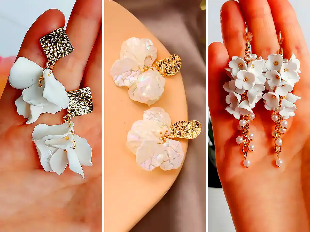 گوشواره طلای گلبرگ سفید